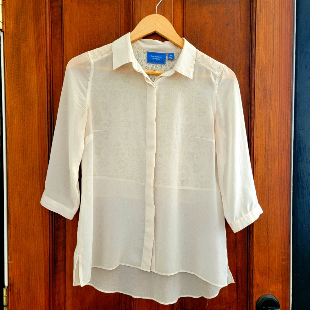 Vera Wang Oatmeal Floral Lace Blouse